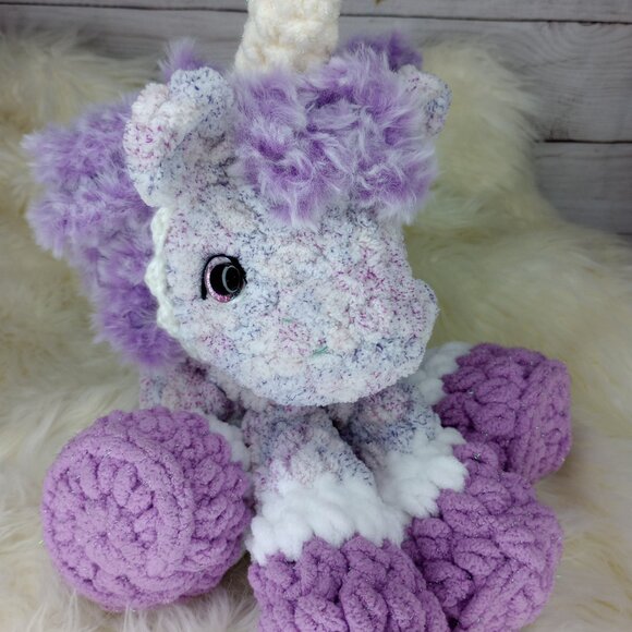 Unicorn at Play! Crochet Plushie - Snuggler with removeable headband horn. - Picture 1 of 10